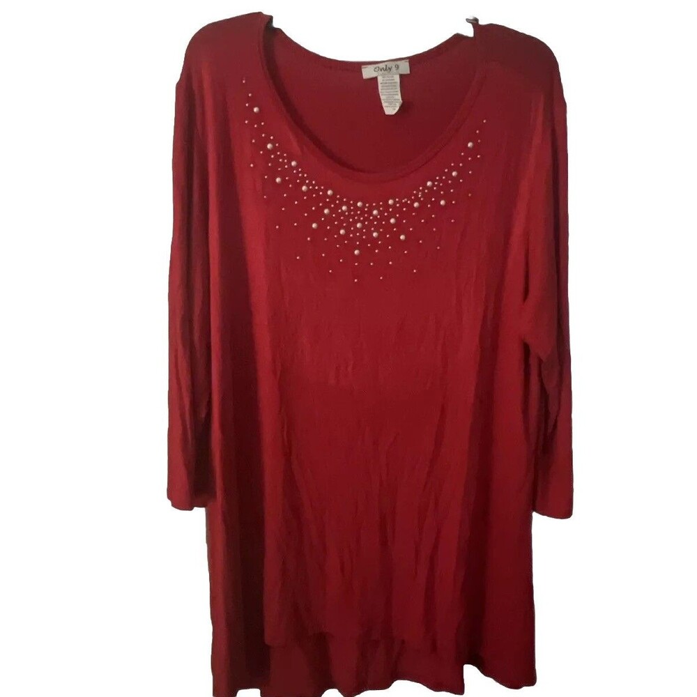 Only 9 Blouse Top Women’s 3/4 Sleeve Size 1X Red